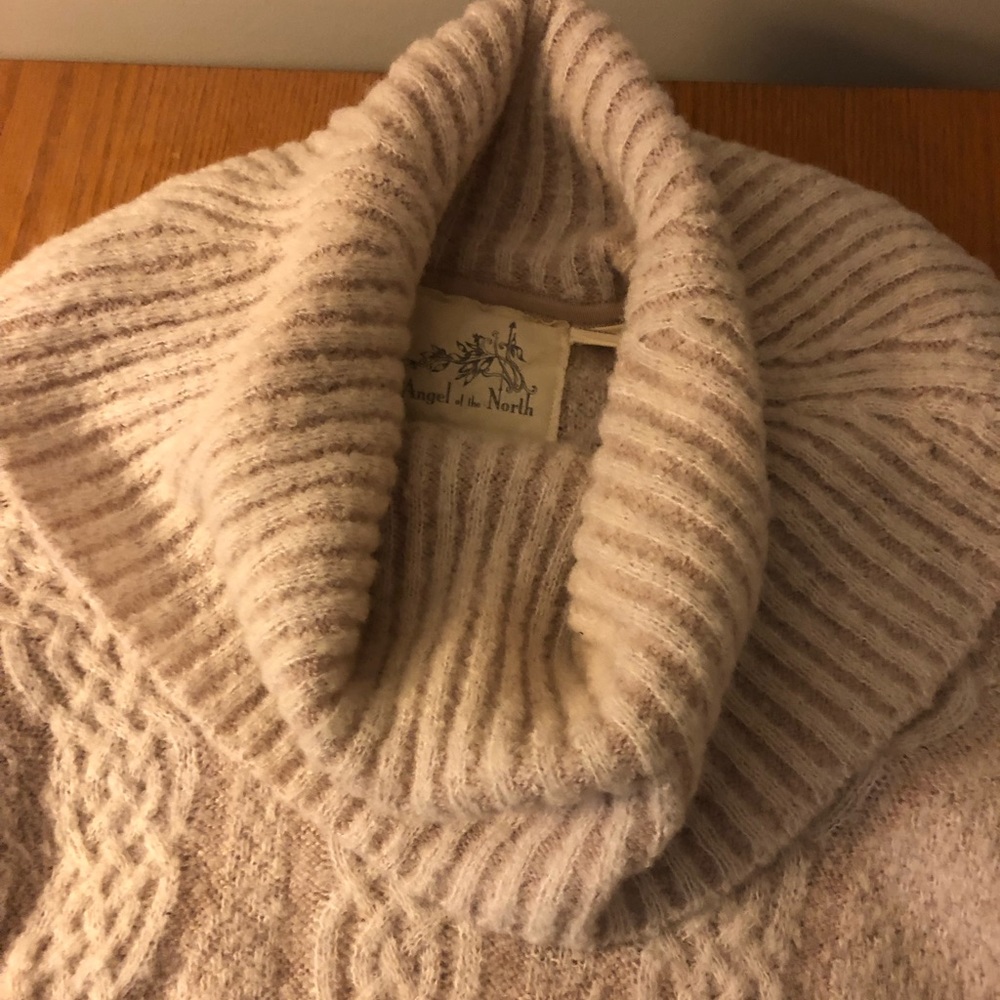 Anthropologie Angel of the North cowl neck sweater with button detail on sides.